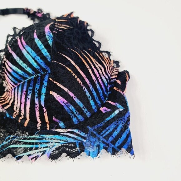 Victoria Secret PINK Bra Lace Bralette Lightly Lined Tropical Neon Bra Halter L - Picture 7 of 11
